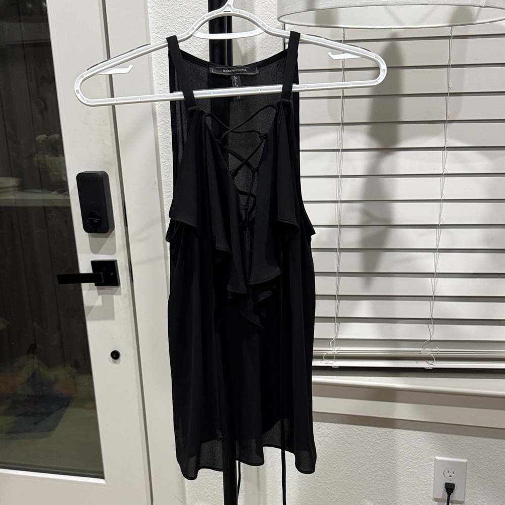 BCBGMaxAzria Black Lace-Up Tank Top